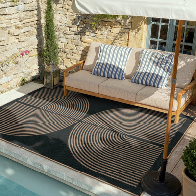 Narze Modern Faux Jute Outdoor Area Rug with Non-Slip Backing, Washable Patio Rug for Deck, Backyard & Poolside