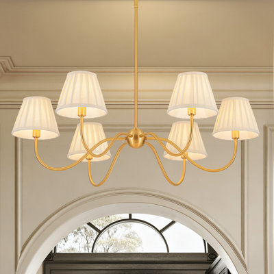 Erlandson 6-Light Dimmable White Fabric Shade Chandelier