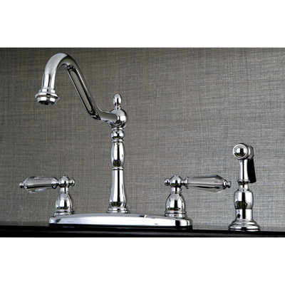Kingston Brass Wilshire Two-Handle 4-Hole 8" Centerset Kitchen Faucet with Brass Side Sprayer