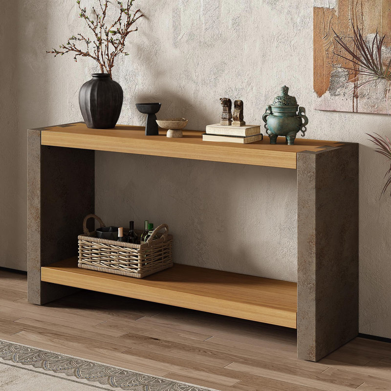Mirod Vintage Industrial Console Table With Dovetail Joinery And Distressed Wood Veneer Finish