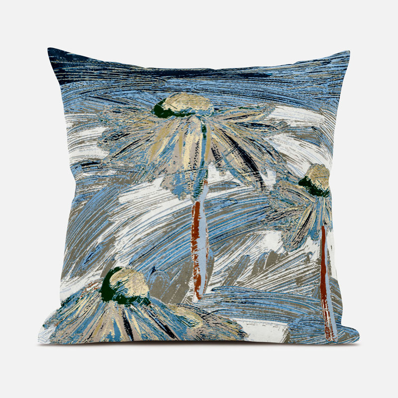  Housse et insert de coussin carré en polyester intérieur / extérieur, 16 po x 16 po, Blanc / gris / bleu