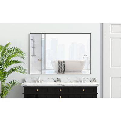 Miroir de salle de bain moderne noir 36 po x 24 po - cadre en aluminium massif, installation facile pour le salon, mur de la chambre à coucher 36 po x 24 po avec cadre - preuve, chambre à coucher, entrée