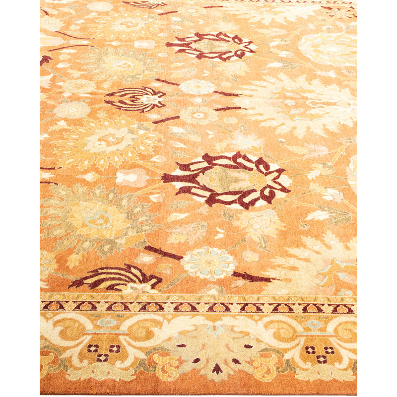 Hand-Knotted Bronze and Beige Wool Floral Area Rug