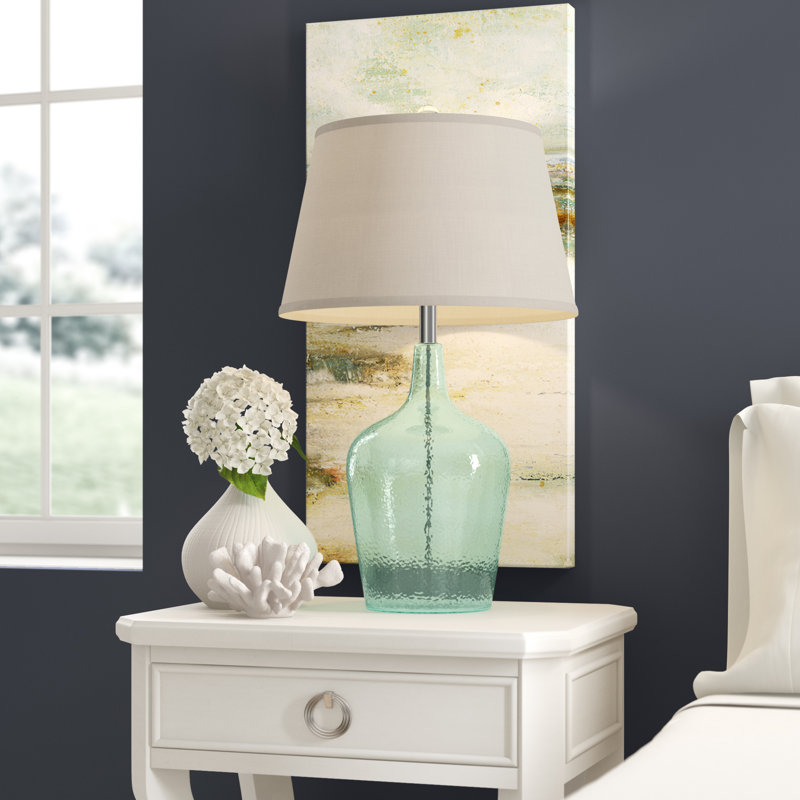 27" Ocean Breeze Blue Glass Table Lamp with Linen Shade