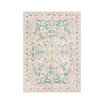 Blush Pink Floral Botanical 5' x 7' Area Rug for Bedroom Living Room