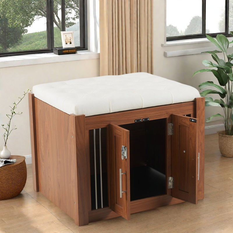 Cage pour chien 2 en 1 avec siège rembourré amovible et porte de grange coulissante