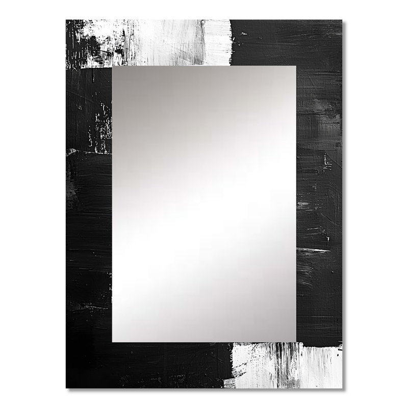 Monochromatic Drift Of Shadows Into The Dark I - Transitional Large Mirror, White Decorative Wall Mirror, Printed Metal Art