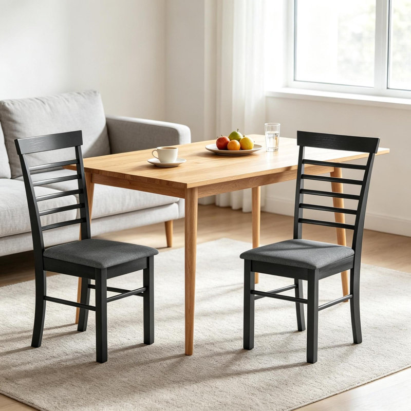 Ensemble de 2 chaises de salle à manger rembourrées de style campagne en bois d'hévéa pour petite cuisine