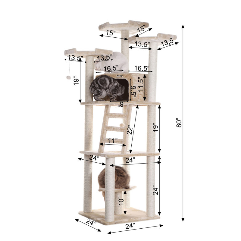 Beige Faux Fur and Sisal Multi-Level Cat Tree Tower