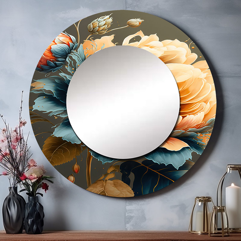 Starlisha Vibrant Sunflower II - Sunflower Mirror, Traditional Round Decorative Wall Mirror, Printed Metal Art, 36" x 36"