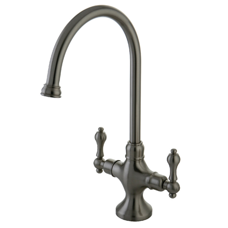 Kingston Brass Vintage Two-Handle 1-Hole Deck Mount Kitchen Faucet, Satin Nickel