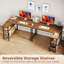 Bureau d'ordinateur réversible en forme de L de 40 pouces avec étagères pour bureau à domicile, brun-596521924-596521925