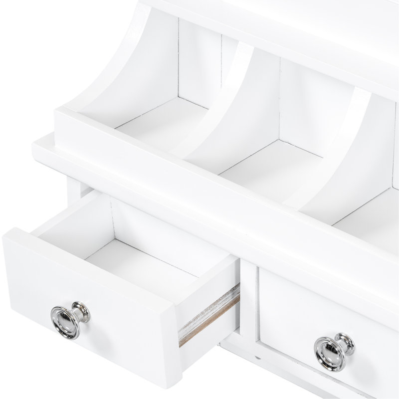 White Space - Saving Floating Makeup Vanity With Big Mirror, Wall Mounted Storage 3 Drawers, 5 Pockets & Hooks Unit For Small Decor