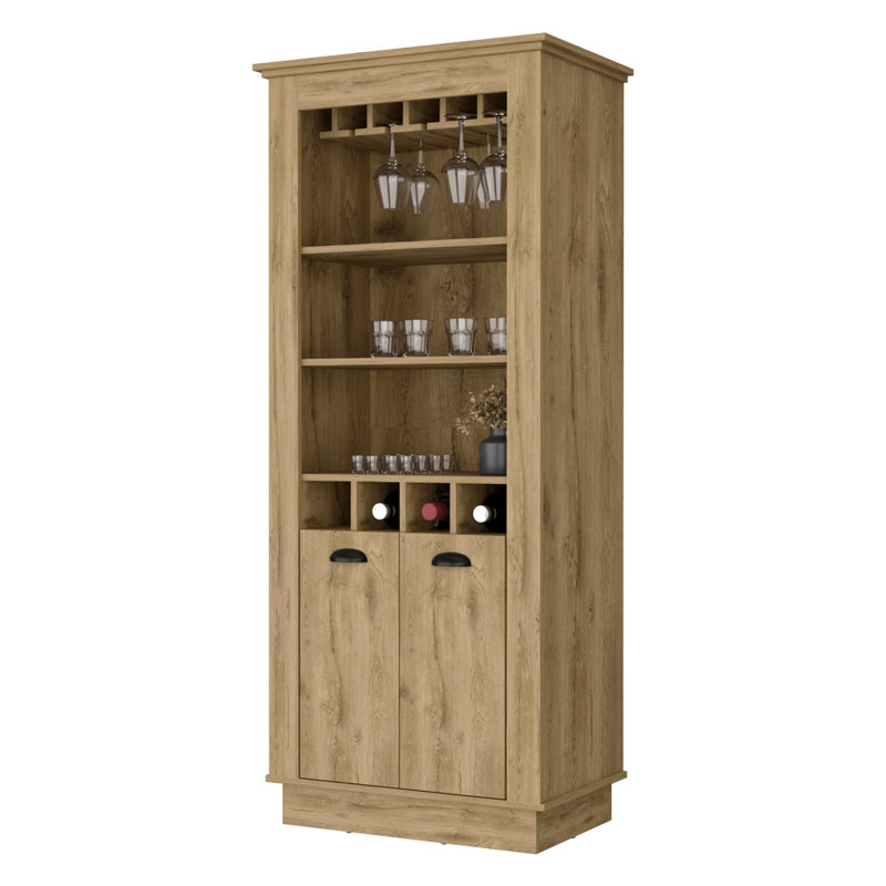 Functional Wine Storage With Display Shelves Stylish Bar Cabinet Bottle, Brown