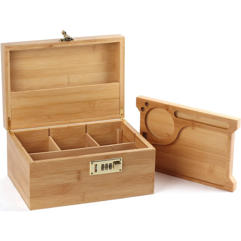 Large Bamboo Box With Combination Lock Decorative Box For Home Locking Storage Bamboo Box (Nature)