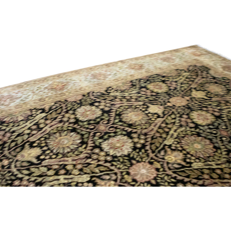 Tapis noir et gris noué à la main de haute qualité