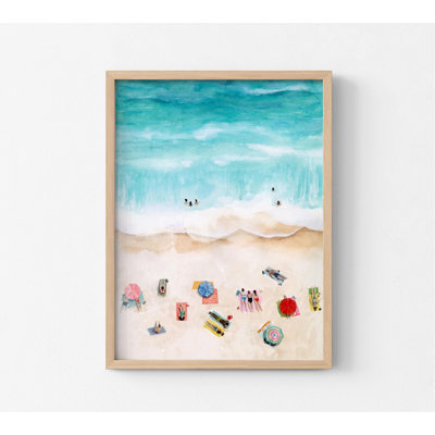 Maine Framed Seashore Print, Seaside Painting Prints, Summer Outdoors Beach Decor Large Wall Art, Tropical Beach Painting Oversized Wall Art
