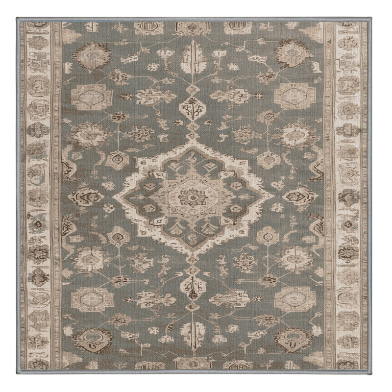 Tapis gris Afyon lavable à la machine, Carré 8 pi