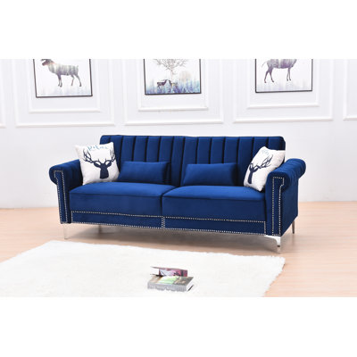 Twin 85'' Velvet Futon And Mattress