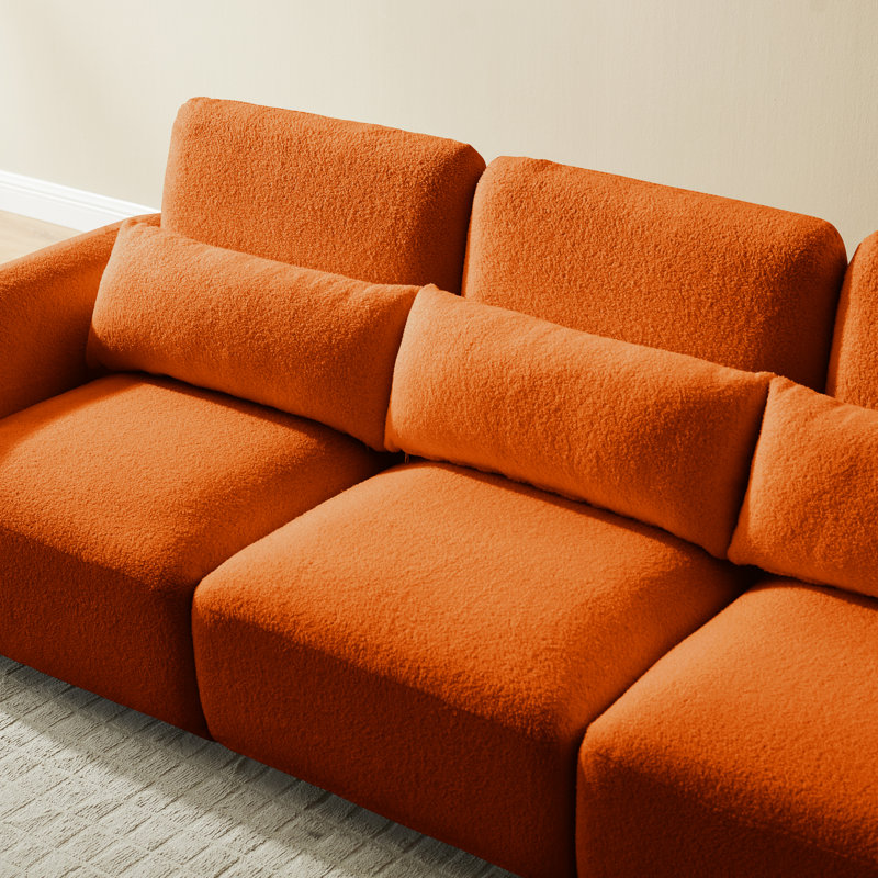 Ballyrobert 4 - Piece Upholstered Sectional Teddy Wool Modern Sectional Sofa 3 Seat L Shaped Convertible Modular Sectional Sofa with Reversible Ottoman