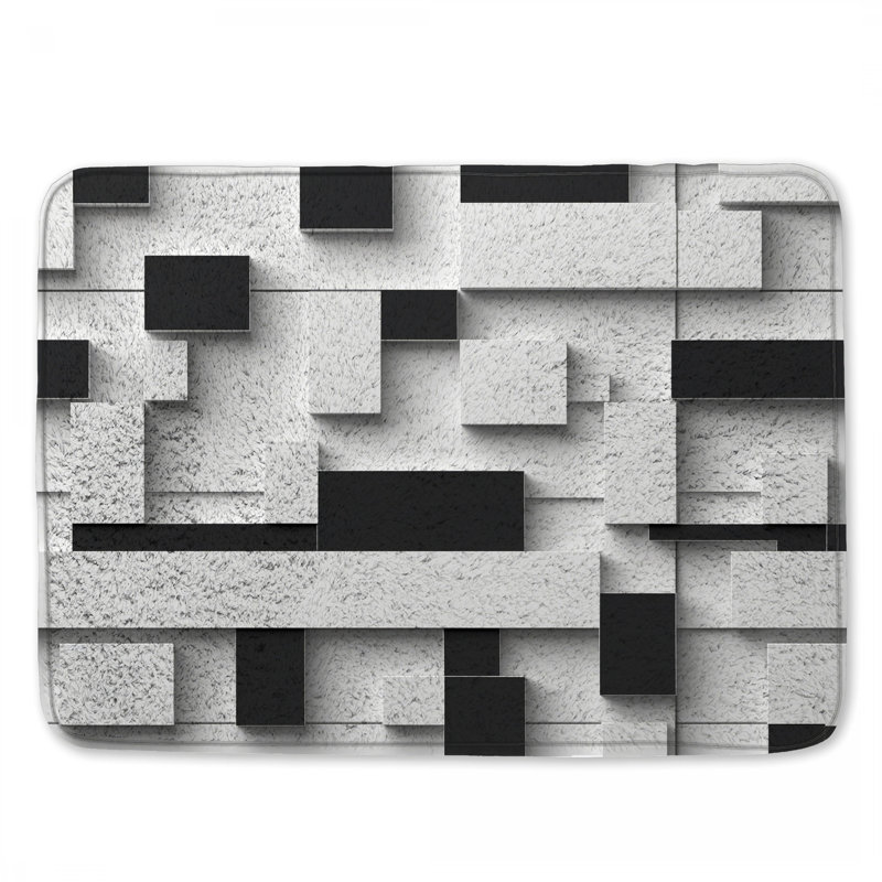 Tapis de bain noir et blanc, L 34 po x L 21 po