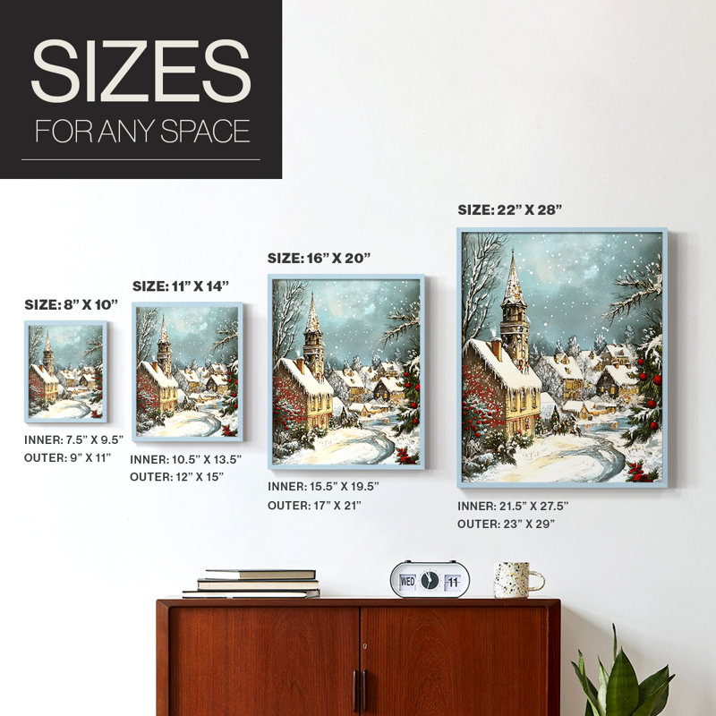Christmas Holiday Art DXXV Framed Print - Solid Wood, 15" H x 12" W, Blue