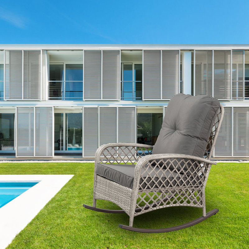 Chaise berçante d'extérieur en osier Roschelle, Gris