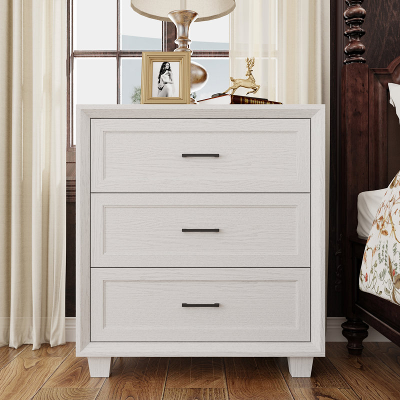 Table de chevet 3 tiroirs au design noble, Blanc