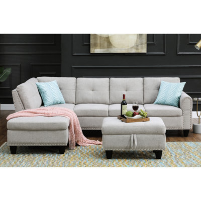 Canapé modulaire en lin faisant face à gauche avec coussins de couleur grise pour un salon chic de 98 po de largeur, faisant face, rembourré