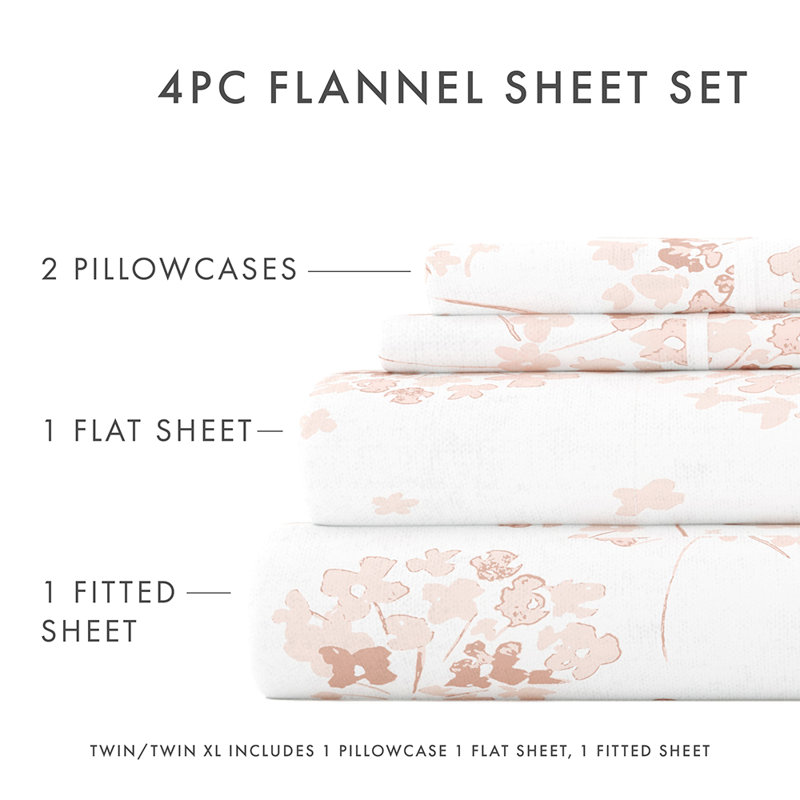Ensemble de draps 100% coton, Ensemble de draps pour très grand lit avec 3 piè, Bouquet de fleurs roses