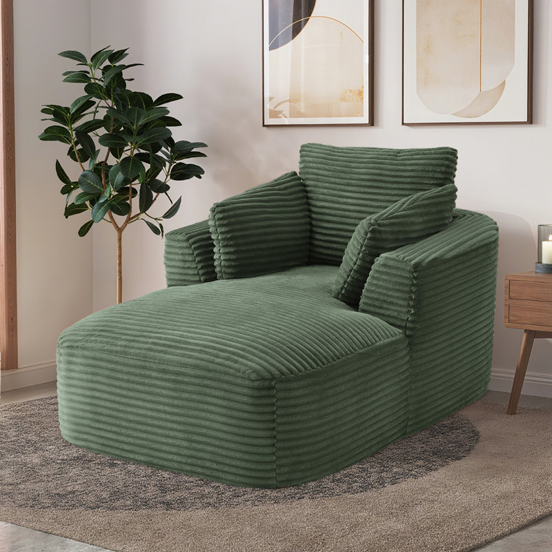 Chaise longue surdimensionnée en velours côtelé 65 po, aucun assemblage requis, Vert