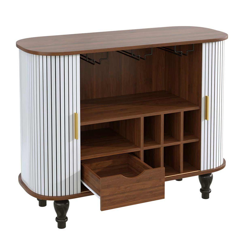 Armoire 39 "avec 6 porte-bouteilles et 3 porte-verres, armoire à café avec tiroir de rangement, Brun / Blanc