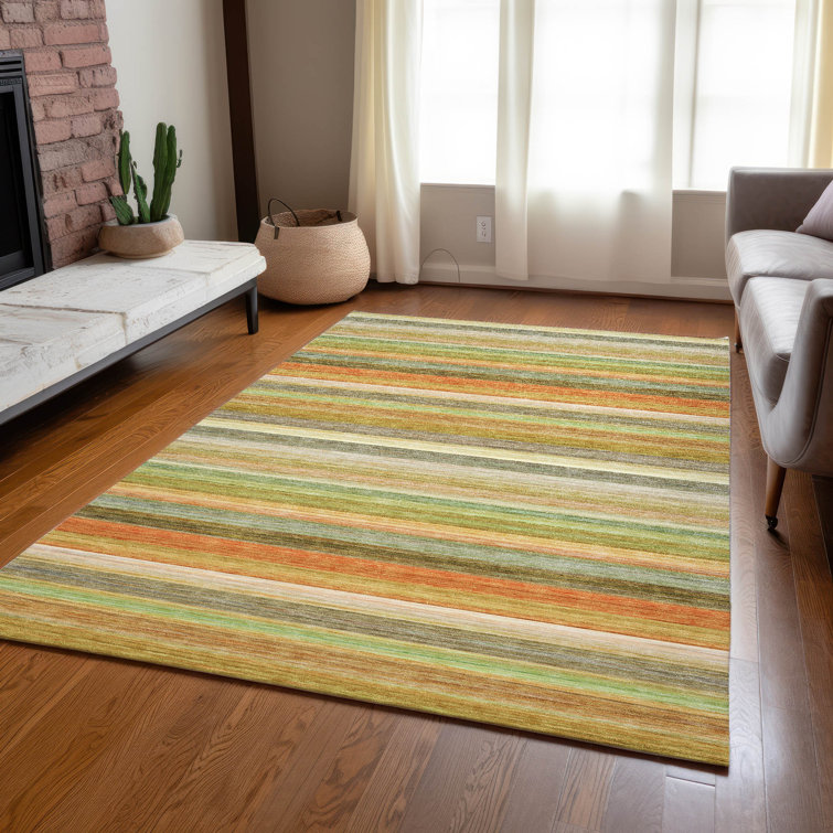 Kinslee Flatweave Washable Striped Indoor / Outdoor Rug