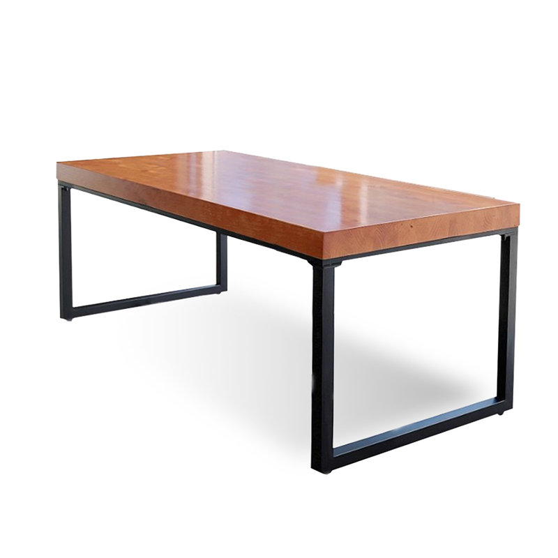 Nut-brown + Black Rectangular Solid Wood + Iron Dining Table, 29.53"H x 70.87"L x 31.5"W
