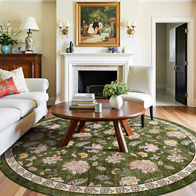 Chinoiserie Floral Rug Vintage Romance Design Washable Non-slip Green