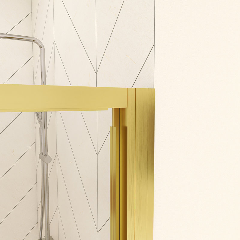 60 po X P 70 po H Porte de douche coulissante avec cadre en finition or brossé, Or brossé