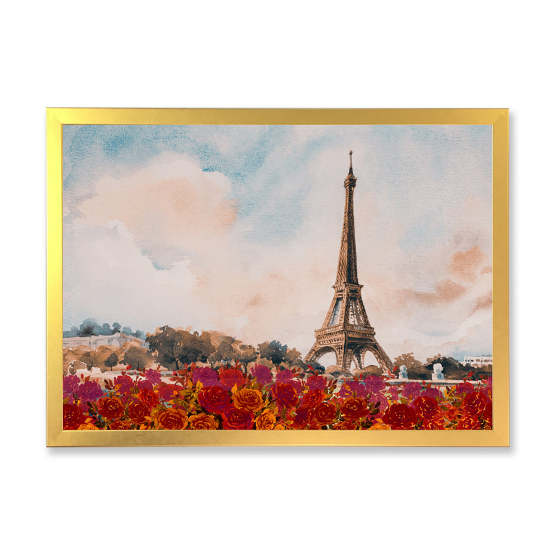 «Paris Eiffel Tower In Beau Fitul Summer VI», reproduction sur toile flottante, H 16 po x l 32 po x P 1 po, Cadre doré