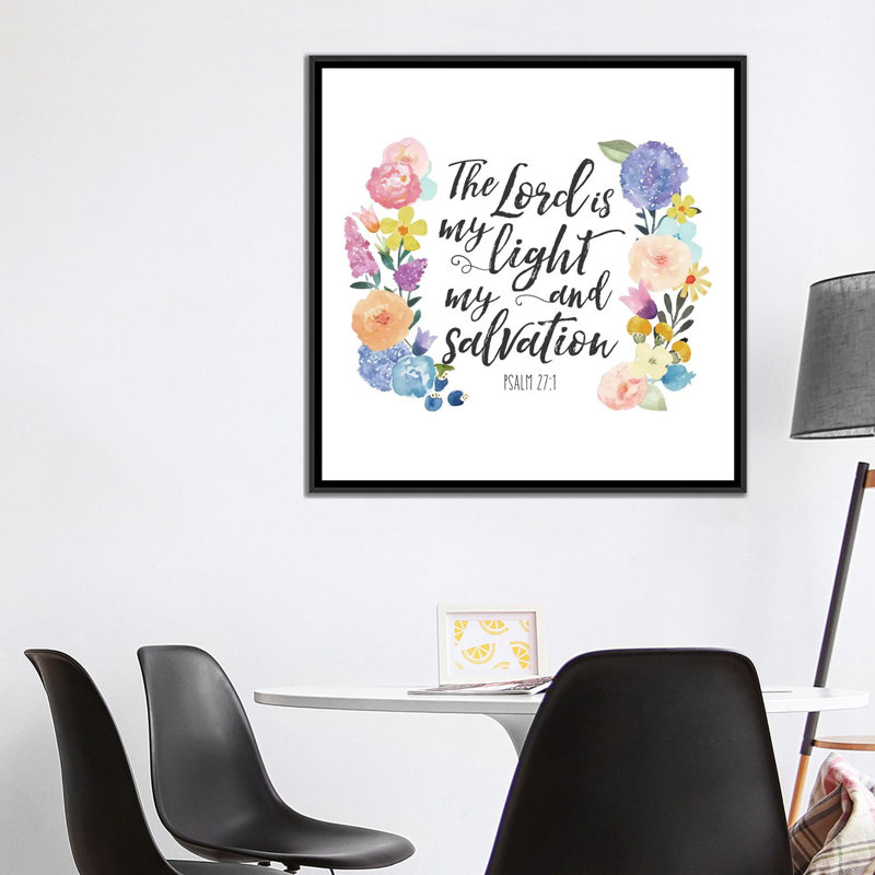«Floral Bible Verse II», impression sur toile, H 18 po x l 18 po x P 1,5 po, Toile avec cadre noir, Pas de tapis