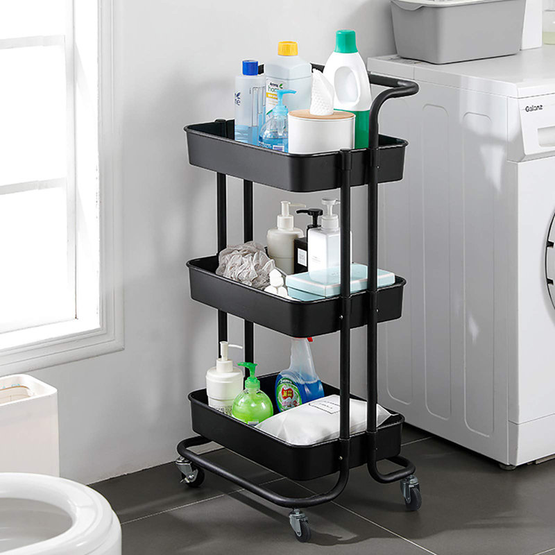Huley Marble Top Kitchen Cart, Black