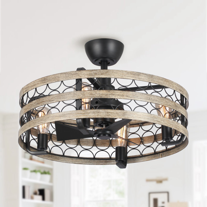 Ventilateur de plafond en cage à 3 pales de 21 po avec télécommande et ensemble d'éclairage inclus