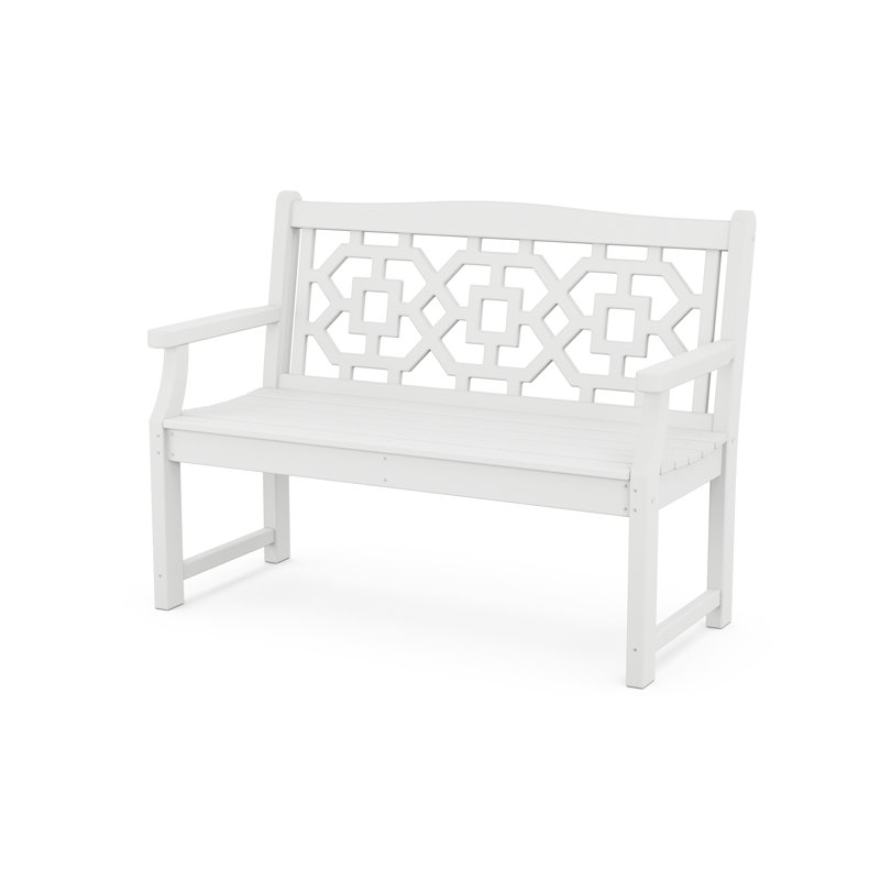 Banc d'extérieur Chinoiserie, H 34,95 po x l 47,43 po x P 23,21 po, Blanc