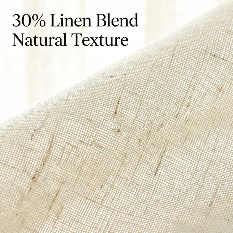 Natural Linen Blend Curtains Semi-Sheer Rod Pocket Curtain Panels for Living Room Privacy Drapes Linen Textured Sheer Curtains