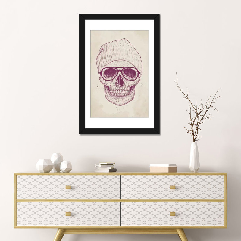 « cool crâne », impression sur toile tendue, H 32 po x l 24 po x P 1 po, Papier d'art encadré noir, Blanc