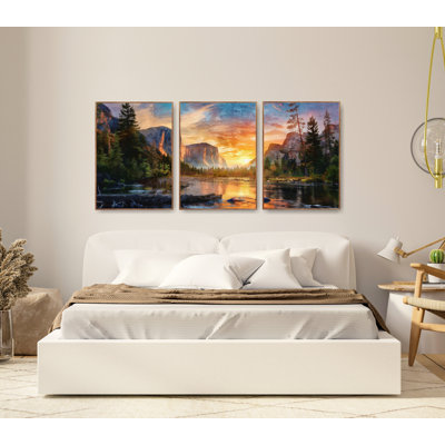 Yosemite National Park Set of 3 Posters - Sunset, Travel Print, Canvas, Extra Large Wall Art