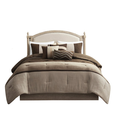 Brown Faux Suede 7 Piece - Queen Comforter, Bedding Comforter Brown, Tranquil Times