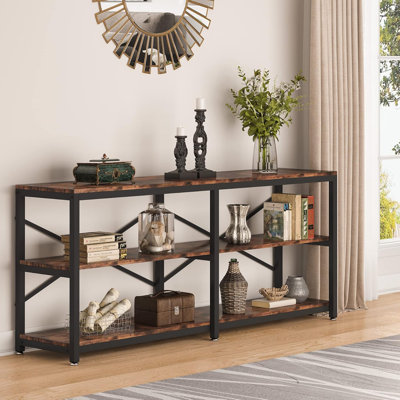 Table console industrielle rustique avec rangement à 3 niveaux, table d'entrée multifonctionnelle pour le salon, le couloir ou derrière le canapé