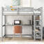 Lit mezzanine double avec bureau sous le lit et tablettes de rangement réglables-197974821