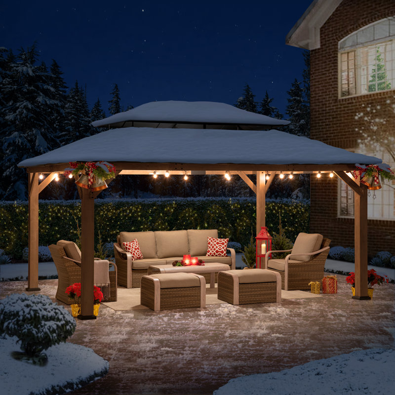 Sunjoy 12x16 ft Cedar Wood Gazebo with Steel Roof