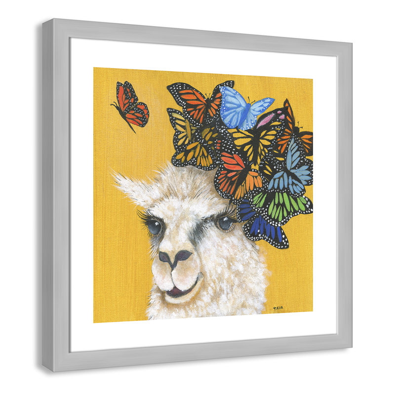 Art sur toile llama, H 24,5 po x l 24,5 po x P 0,625 po, Cadre argenté