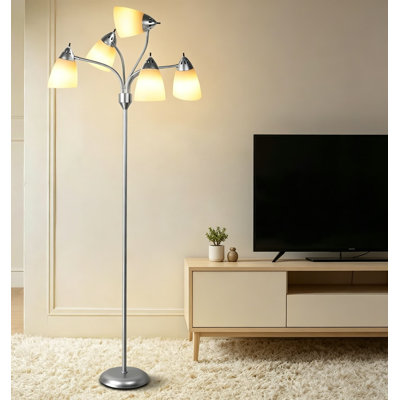 Adjustable Gooseneck Floor Lamp With 5 Flexible Arms And Individual Switches, Modern Standing Light For Bedroom, Home Office, And Living Room